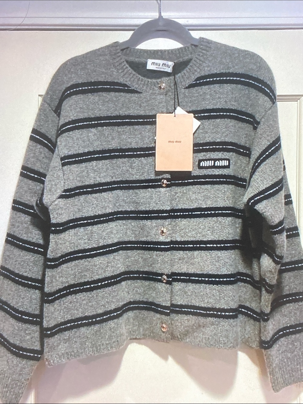 NWOT Miu Miu Gray Striped Cardigan, Size M